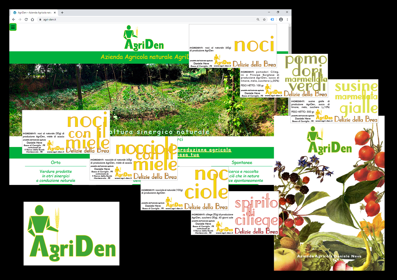 AgriDen . logotipo, immagine coordinata, packaging e sito web